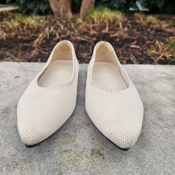 VIVAIA Aria Pointed Toe Knit Flats Ivory Cream Beige Ballet Loafers EU 37 US 6.5 - Picture 2 of 8